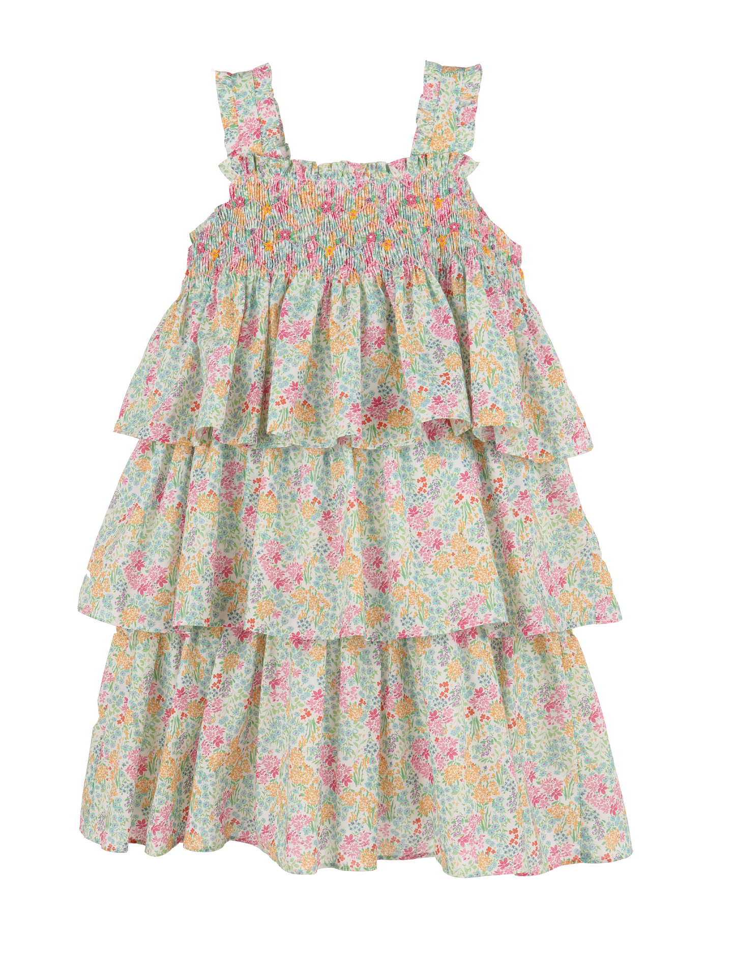 Luli & Me Girls Pink Floral Garden Smocked Ruffles Dress by Luli & Me