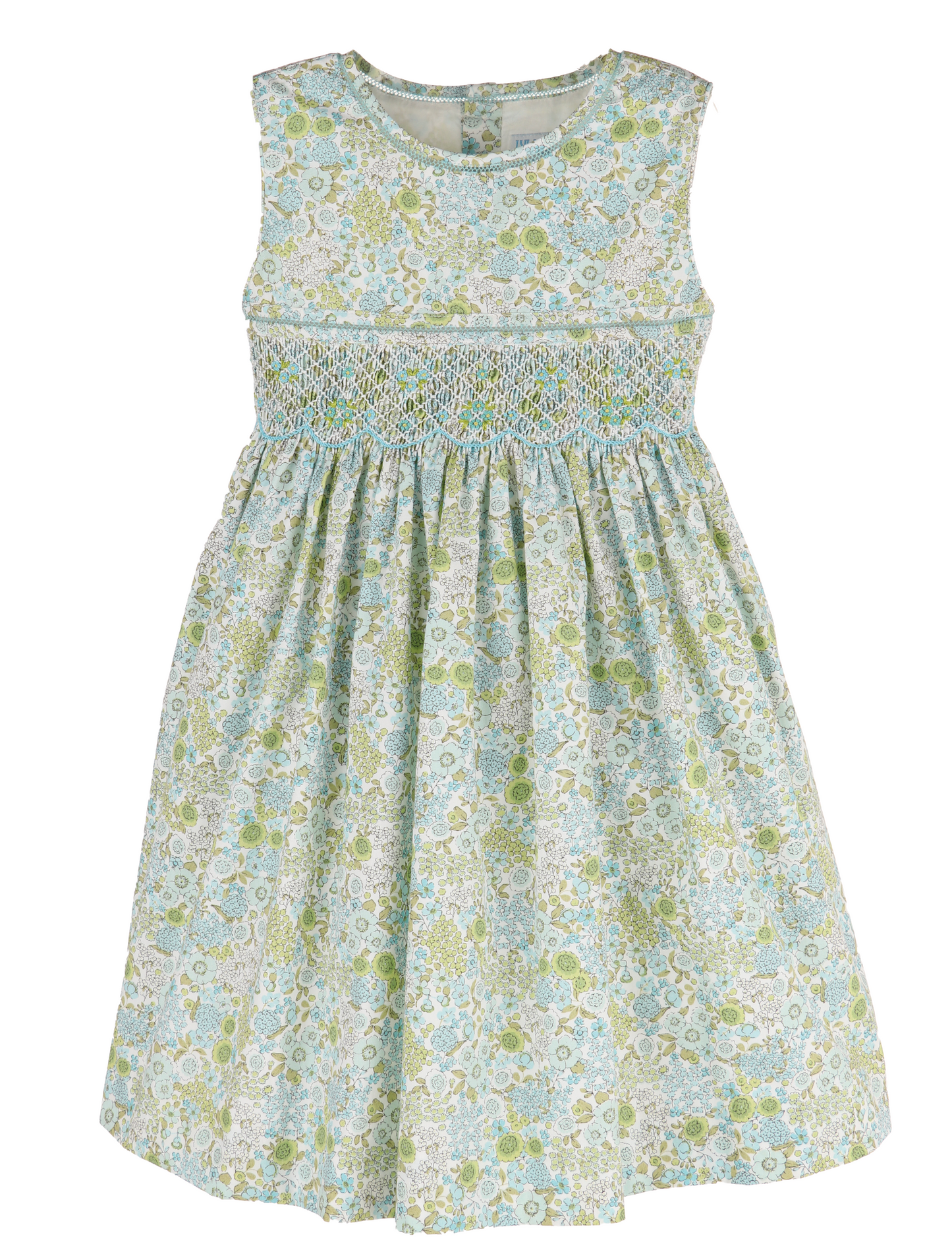 Luli & Me Girls Turquoise Blue Floral Bouquet Sleeveless Smocked Dress by Luli & Me