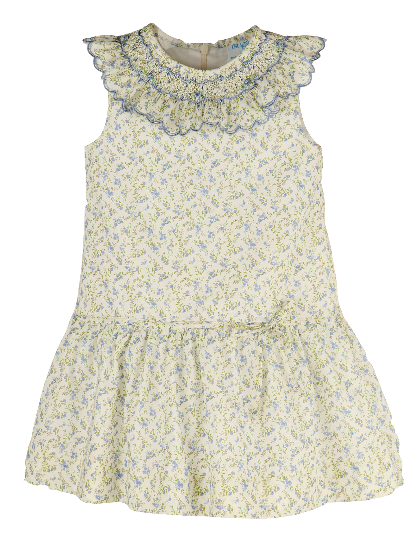 Luli & Me Girls Periwinkle Blue Floral Smocked Collar A-Line Dres by Luli & Me