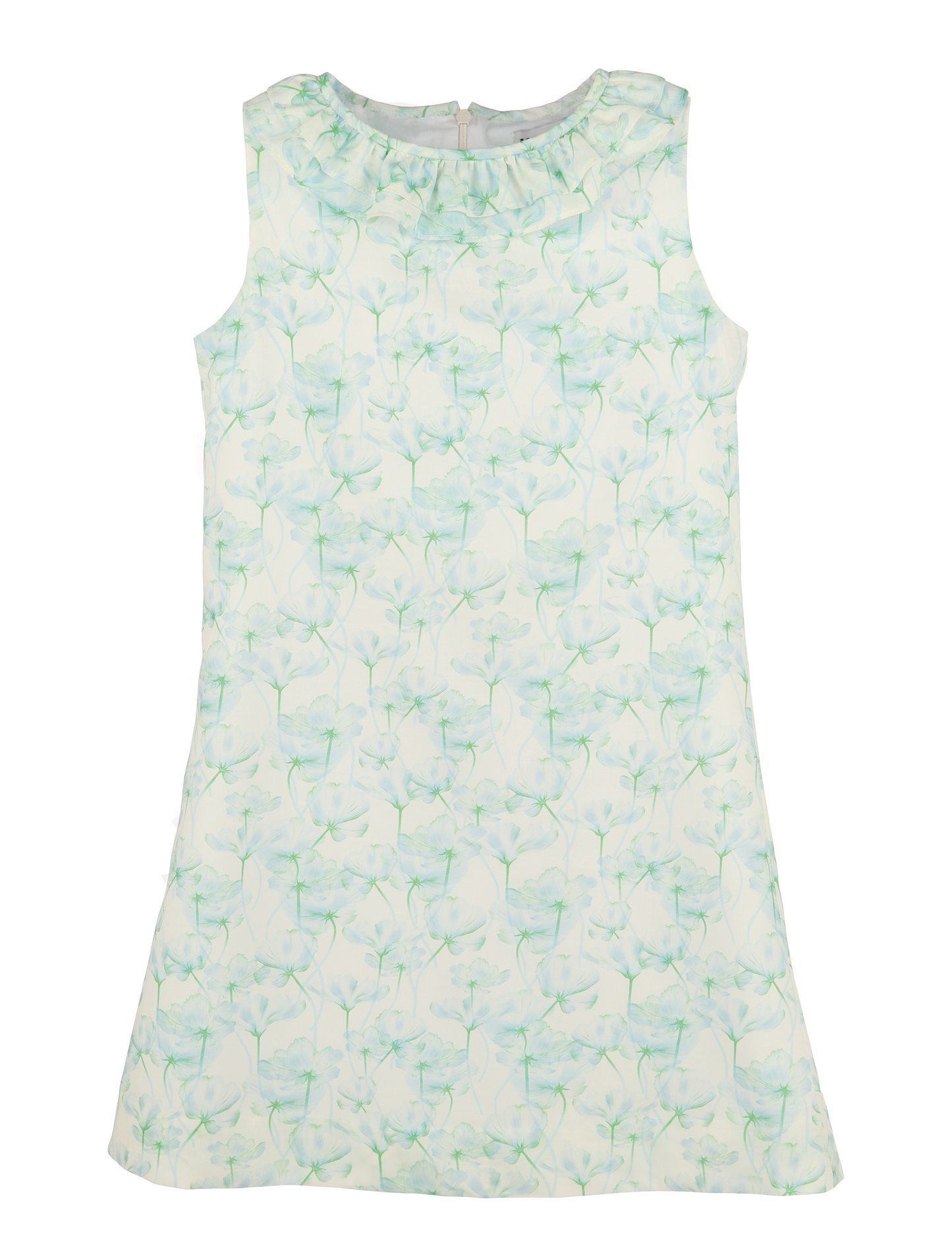 Luli & Me Girls Blue Poppy Waves Floral Sleeveless Dress - Ruffle Collar by Luli & Me