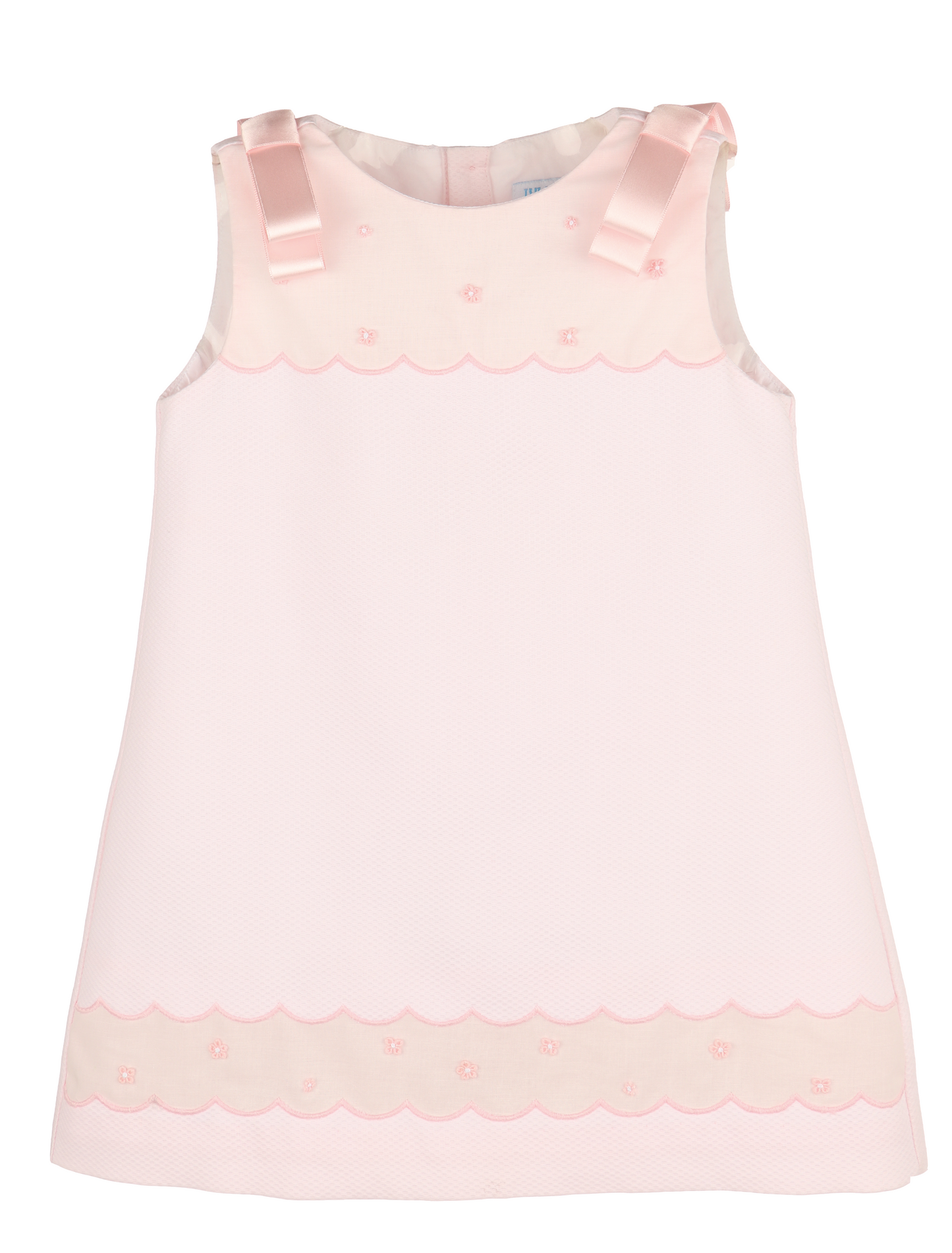 Luli & Me Girls Pink Pique Shift Dress - Fancy Trim - Bows on Shoulders by Luli & Me