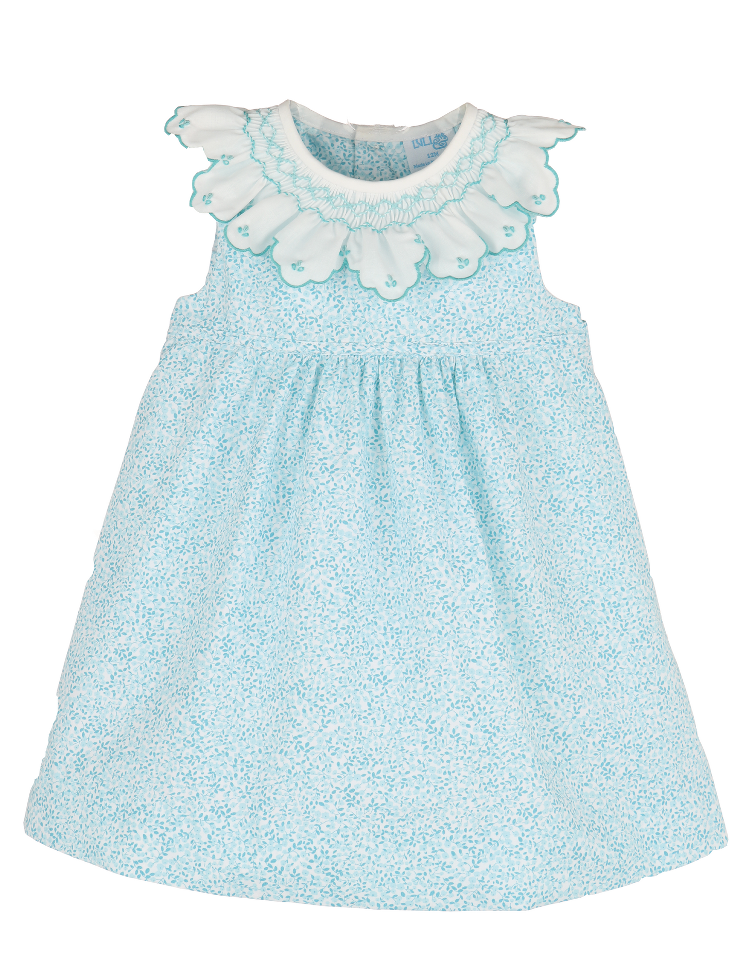 Luli & Me Girls Turquoise Blue Mini Floral Print Dress - Smocked Ruffle Collar by Luli & Me
