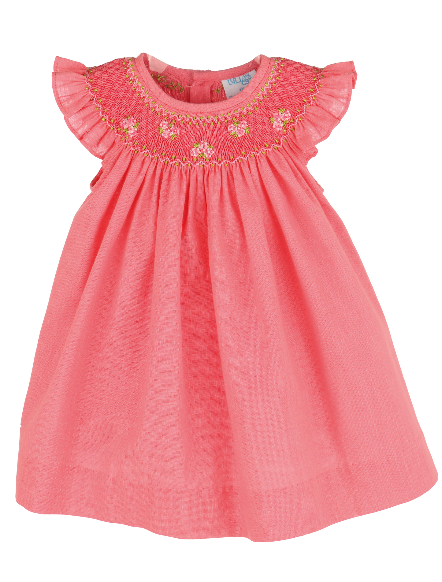 Luli & Me Girls Smocked Bishop Dress - Flutter Sleeves - Coral by Luli & Me