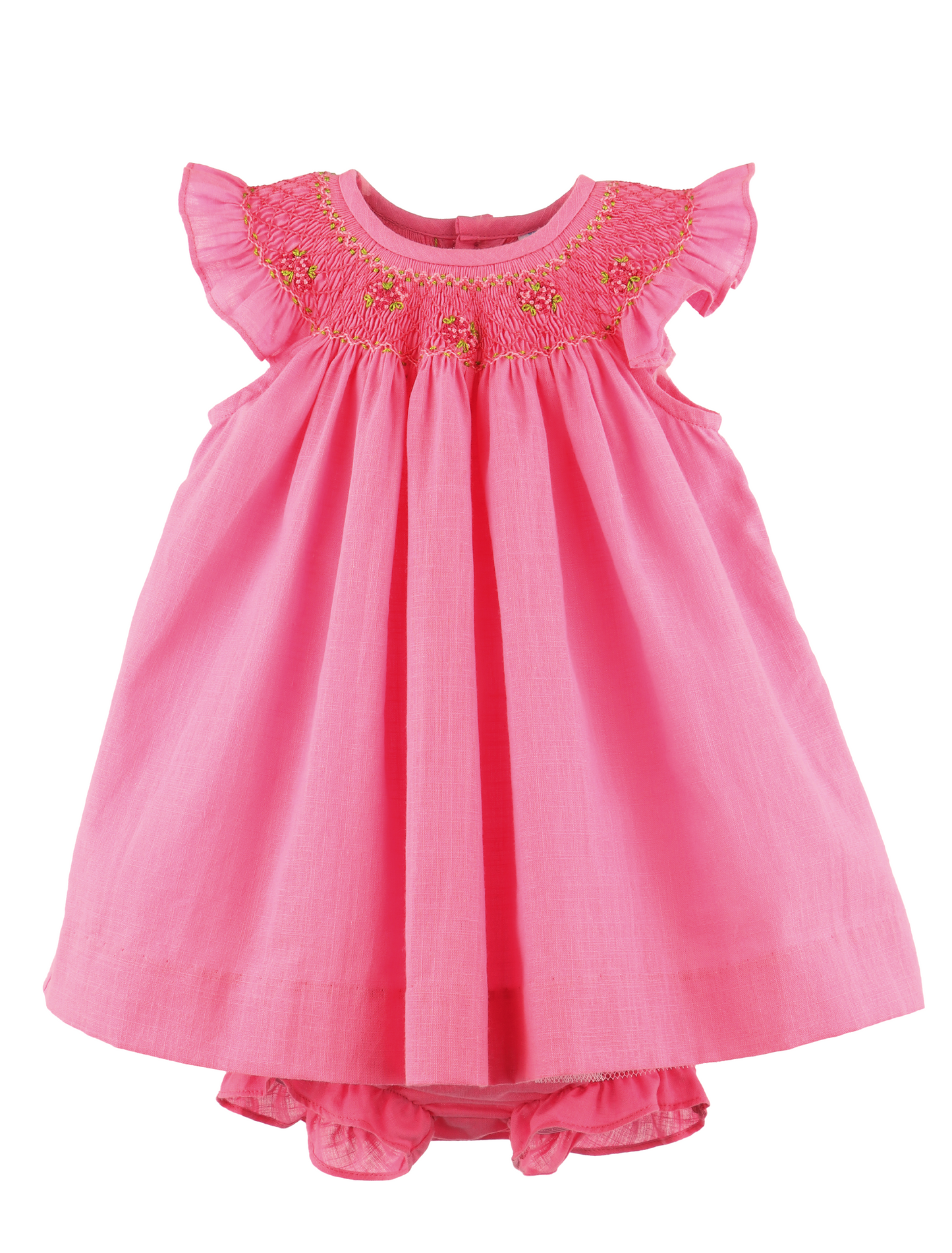 Luli & Me Girls Smocked Bishop Dress - Flutter Sleeves - Hot Pink by Luli & Me