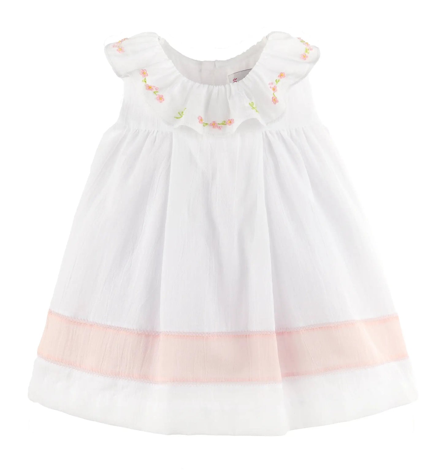 Sophie & Lucas Sleeveless White Daisy Chain Collar Dress - Pink Trim by Sophie & Lucas