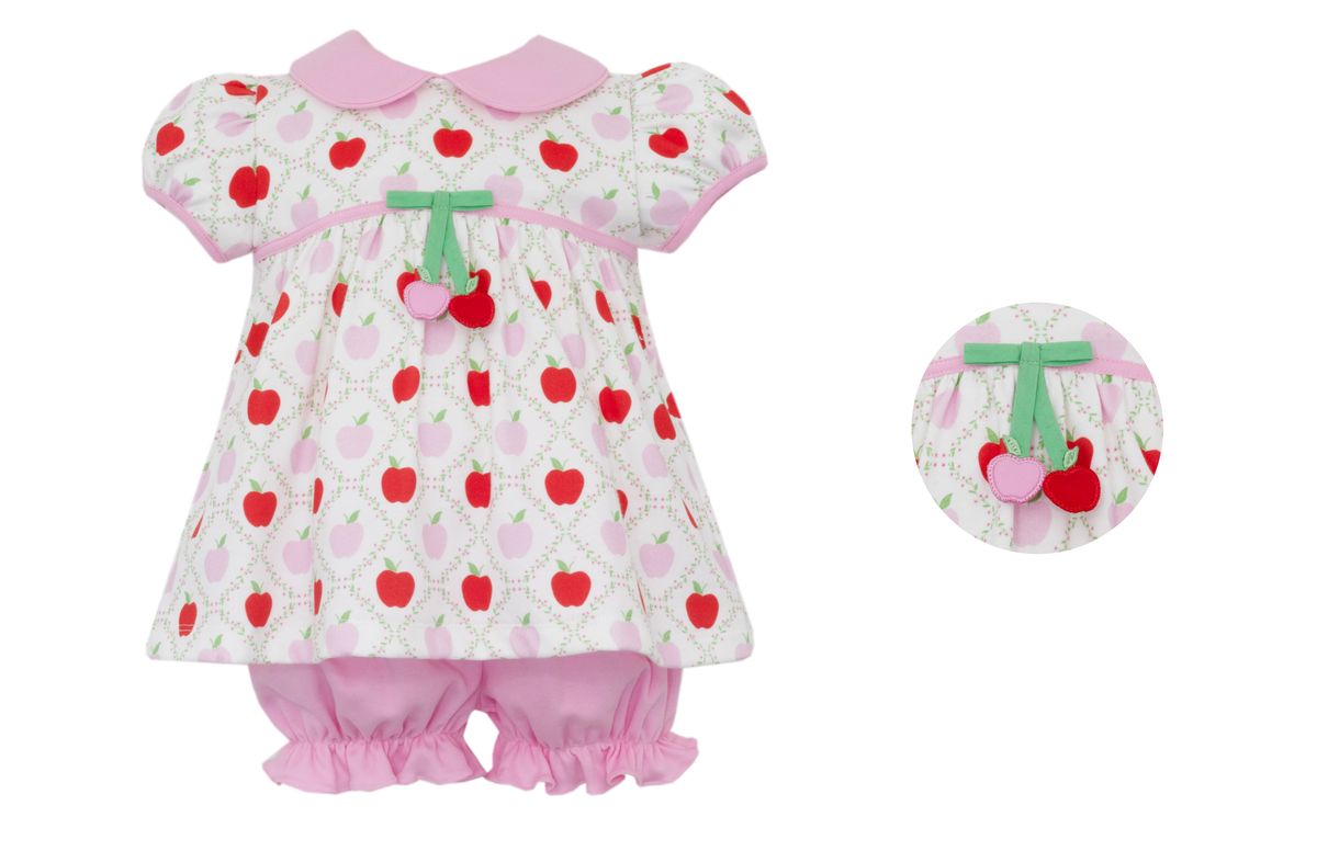 Claire & Charlie Girls Red & Pink Apples Print Bloomers Set