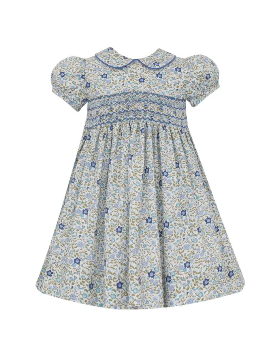 Claire & Charlie Girls Blue Liberty Floral Smocked Dress with Collar by Claire & Charlie