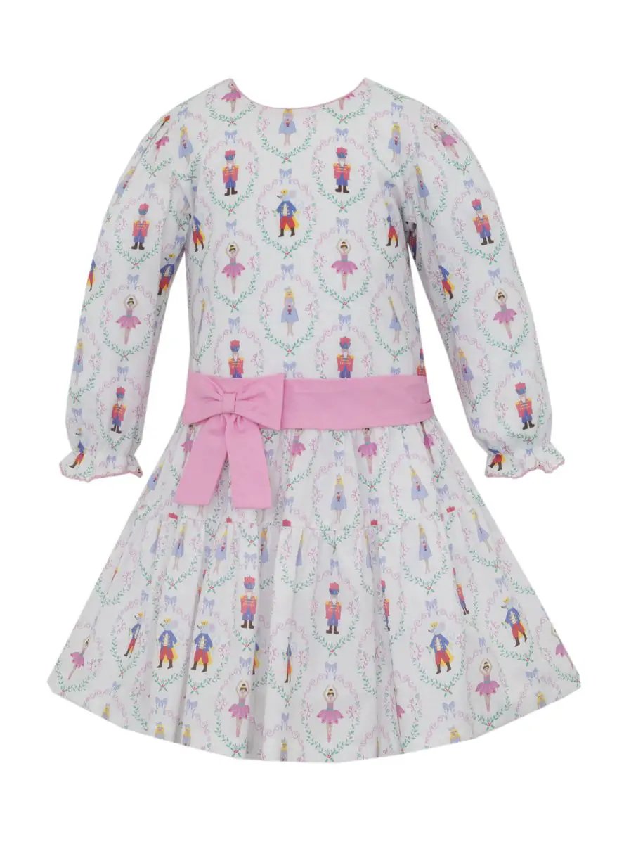 Claire & Charlie Girls Christmas Nutcracker Print Dress with Pink Bow by Claire & Charlie