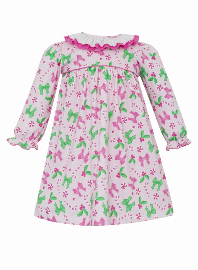 Claire and Charlie Girls Knit Pink and Green Bows Print Float Dress by Claire & Charlie