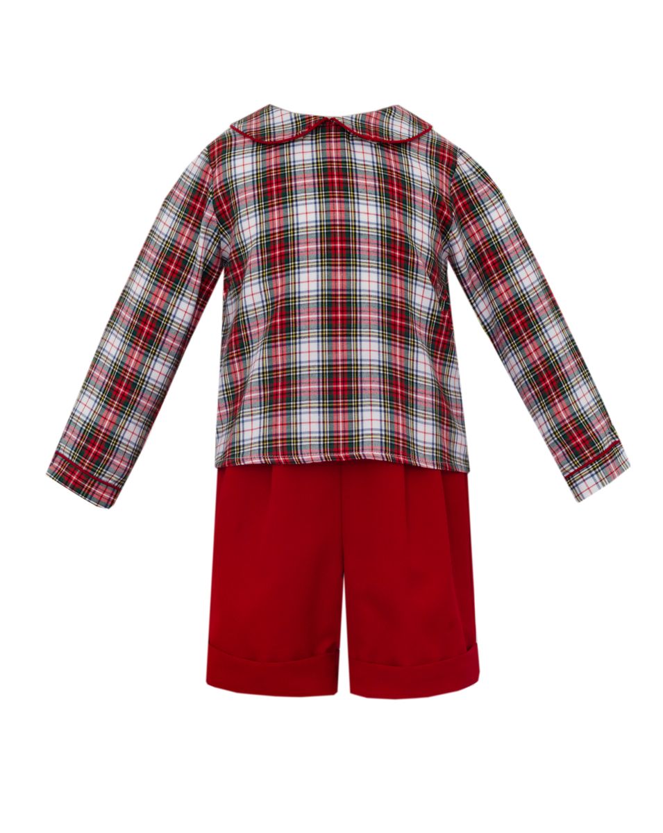 Claire and Charlie Boys Short Set Tartan Plaid Shirt Red Shorts by Claire & Charlie