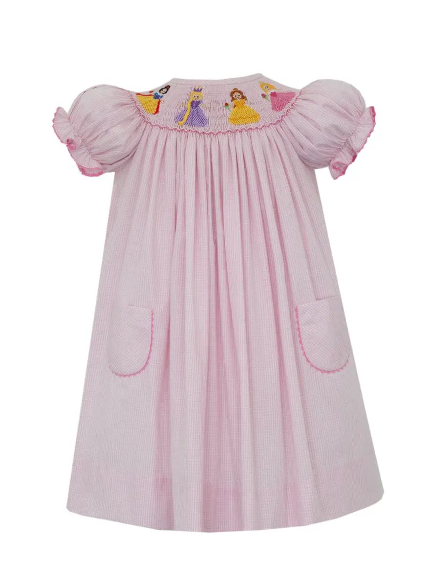 Anavini Girls Pink Gingham Smocked Princess Dress - Bishop by Anavini