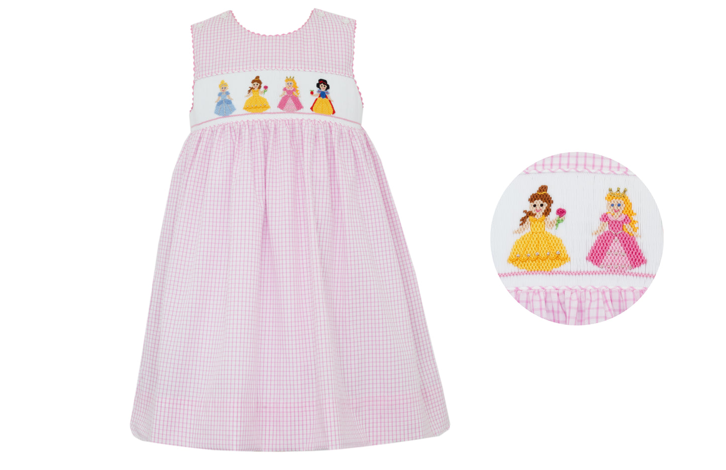 Anavini Girls Pink Check Sleeveless Dress - Smocked Princesses