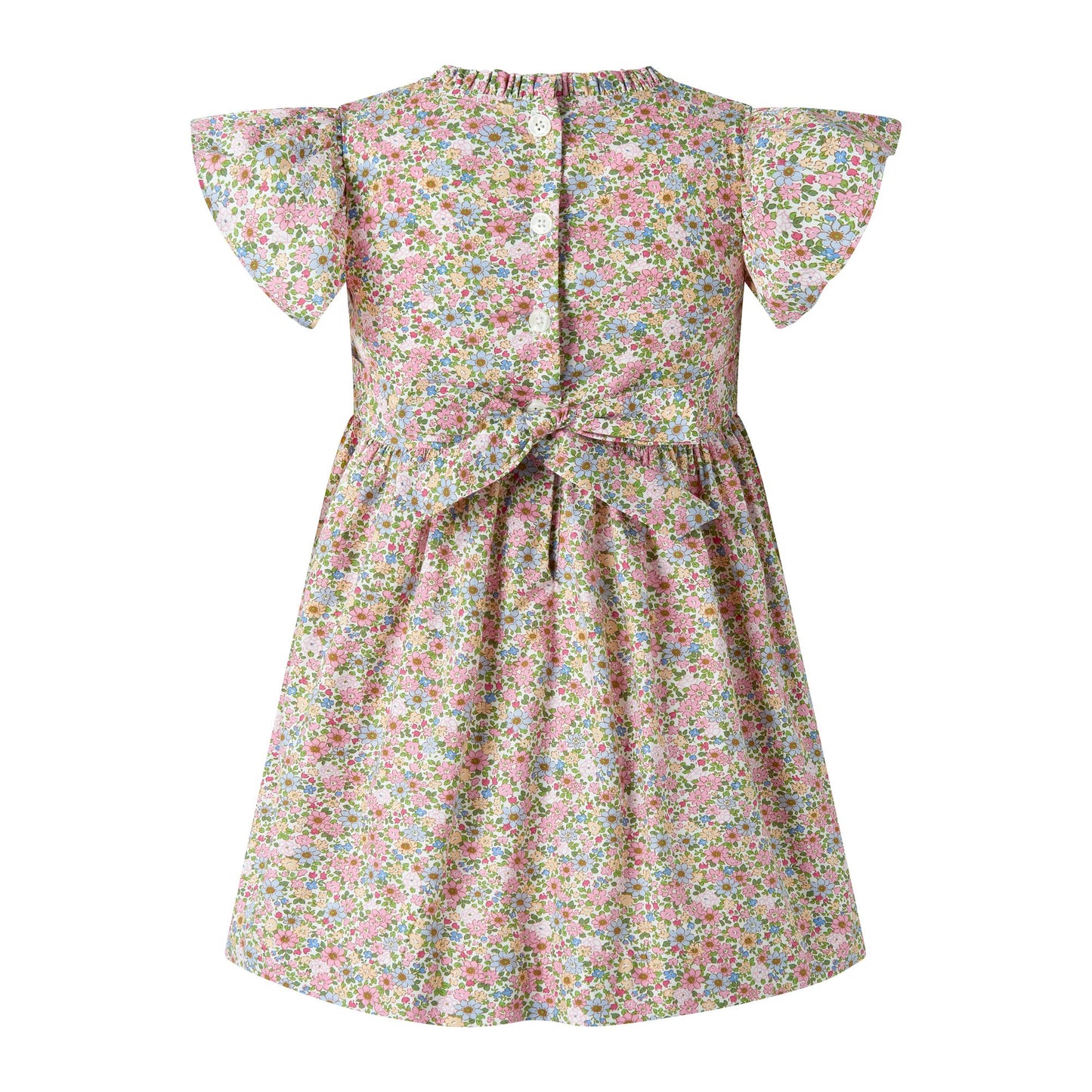 Rachel Riley London Girls Floral Ruched Dress - Bow on Back by Rachel Riley