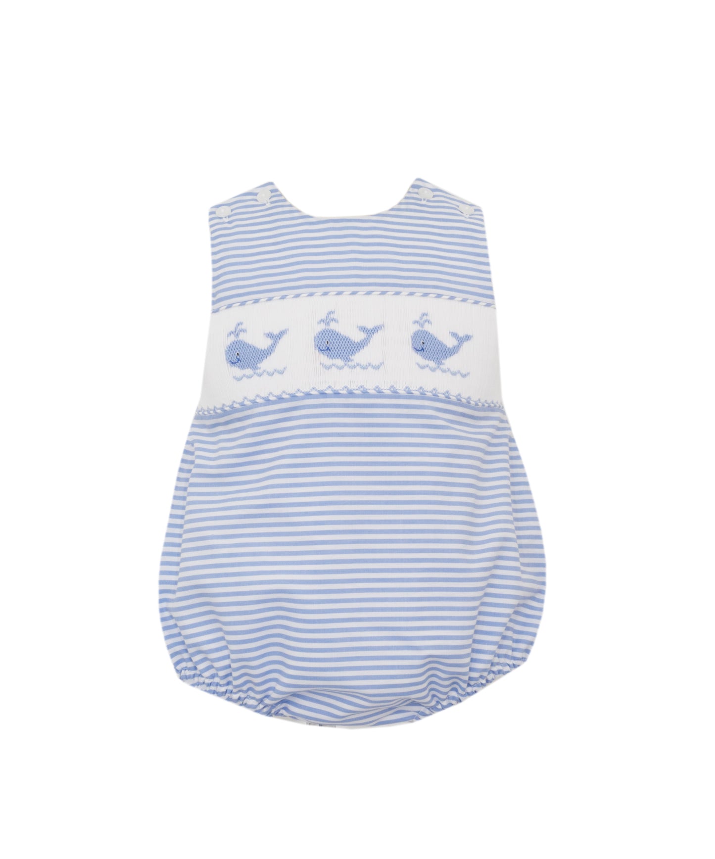 Anavini Baby Boys Blue Stripe Bubble - Smocked Whales