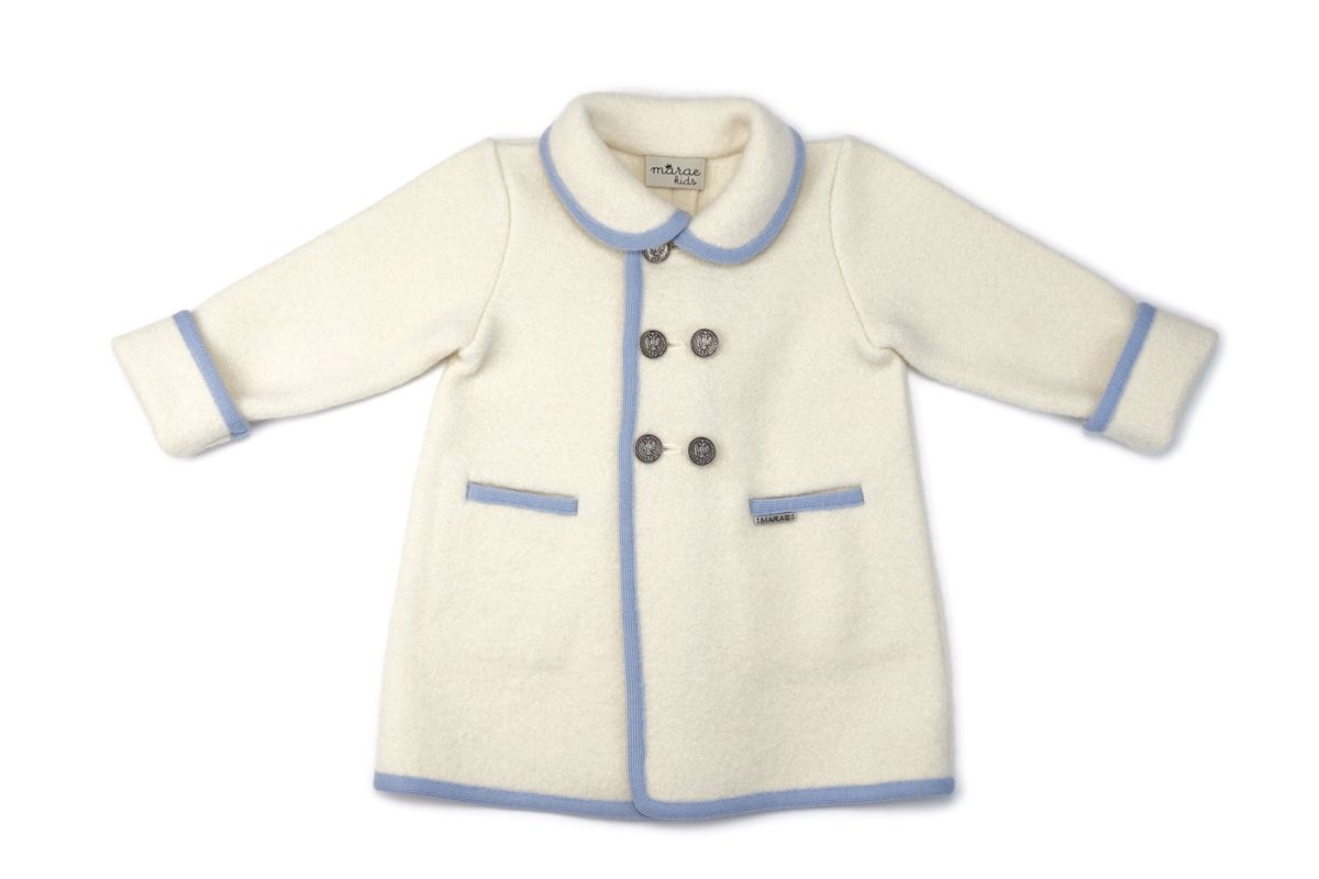 Marae Boys Luxury Dress Coat - Double Breasted - Cream with Light Blue Trim