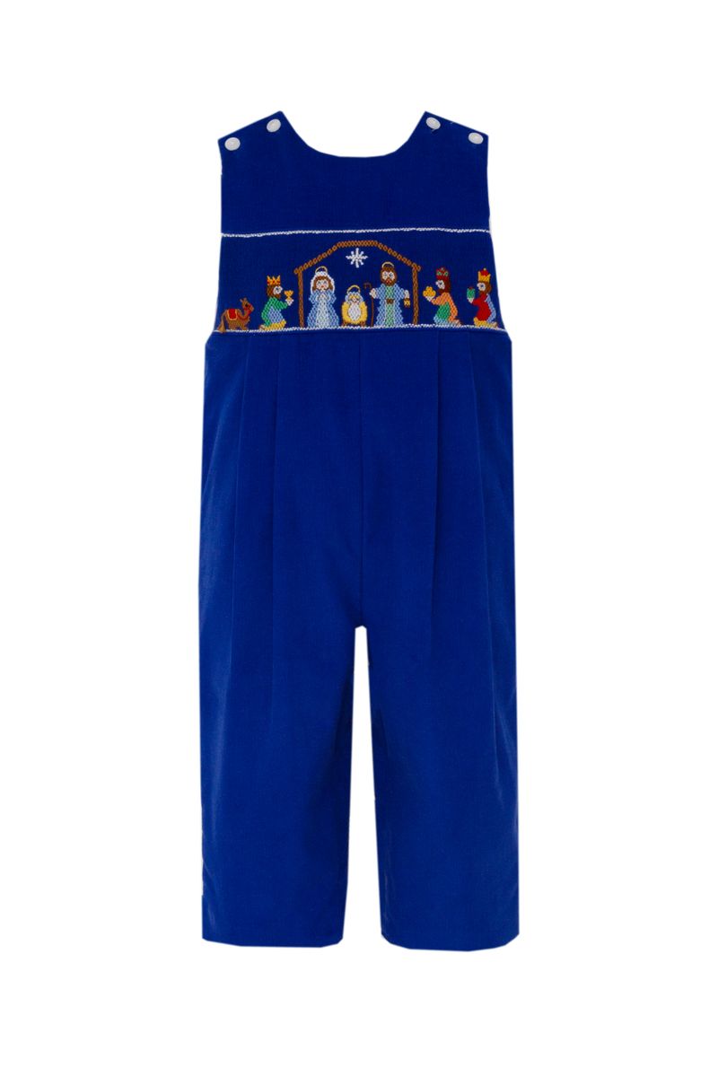 Anavini Boys Royal Blue Corduroy Smocked Nativity Manger Longall
