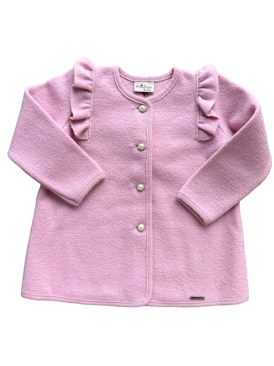 Marae Girls Luxury Coats - Ruffle Shoulder Jacket - Pearl Buttons - Rosa Pink by Marae