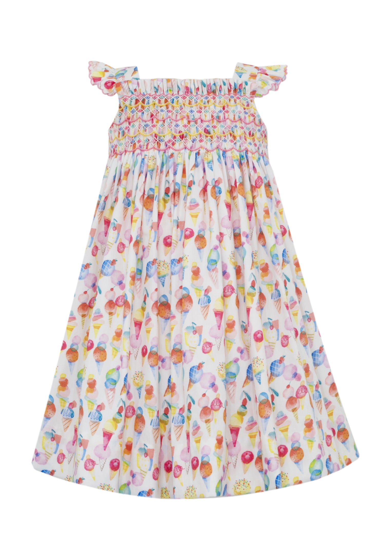 Anavini Couture Girls Bright Ice Creams Print Smocked Sun Dress