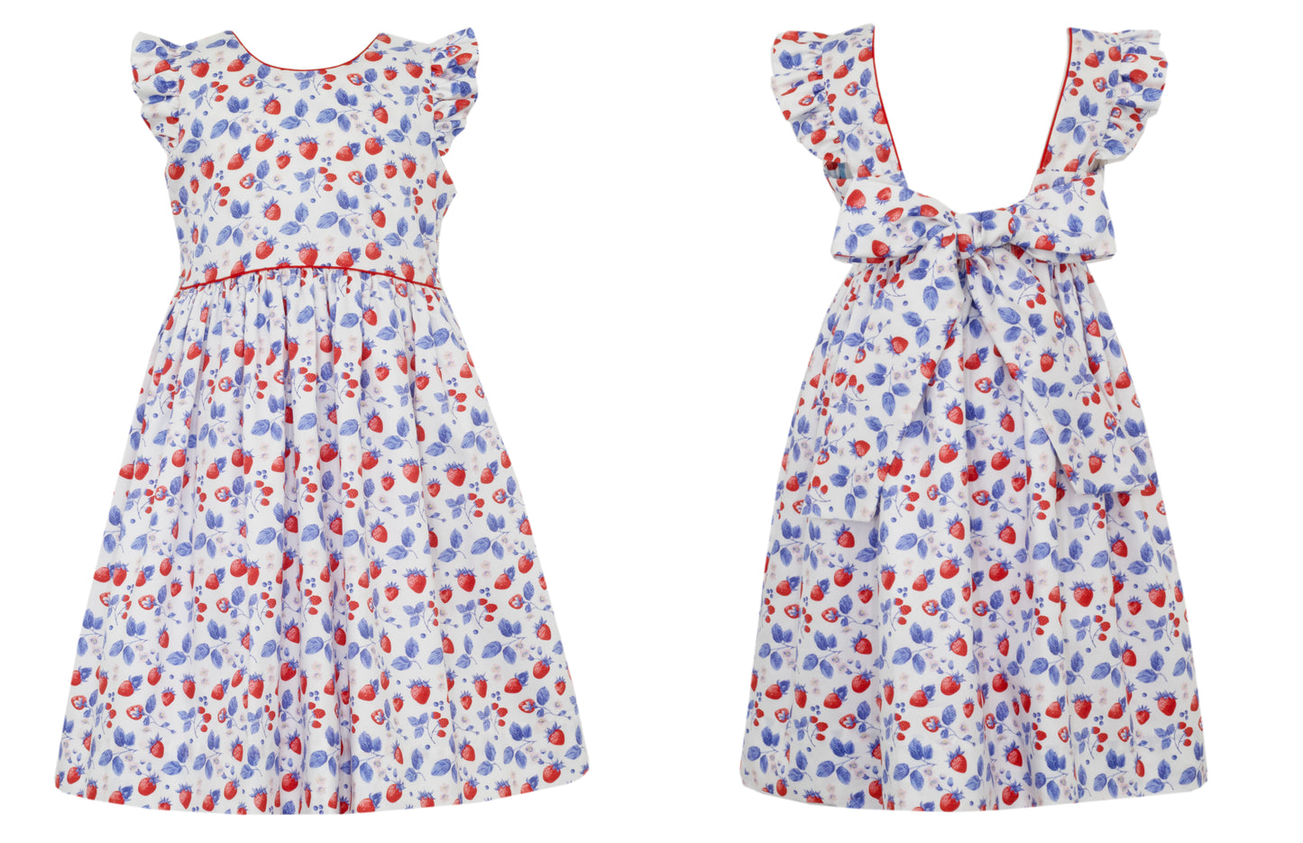Anavini Couture Girls Patriotic Berries Liberty Print Sun Dress - V-Back and Sash