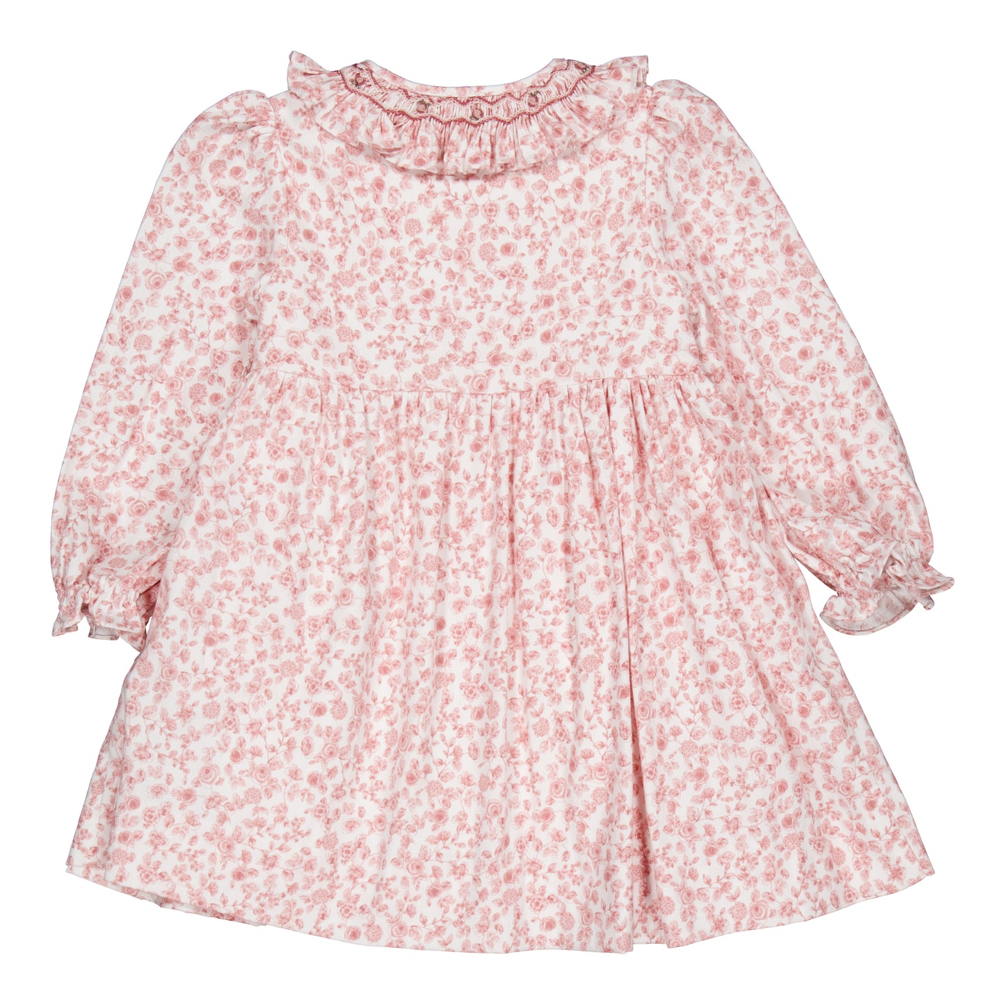 Kidiwi France Girls Adeline Smocked Dress - Ruffle Collar - Pink Old Rose Garden by Kidiwi