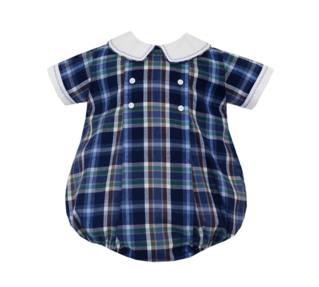 Anavini Couture Baby Boys Blue & Brown Plaid Bubble by Anavini