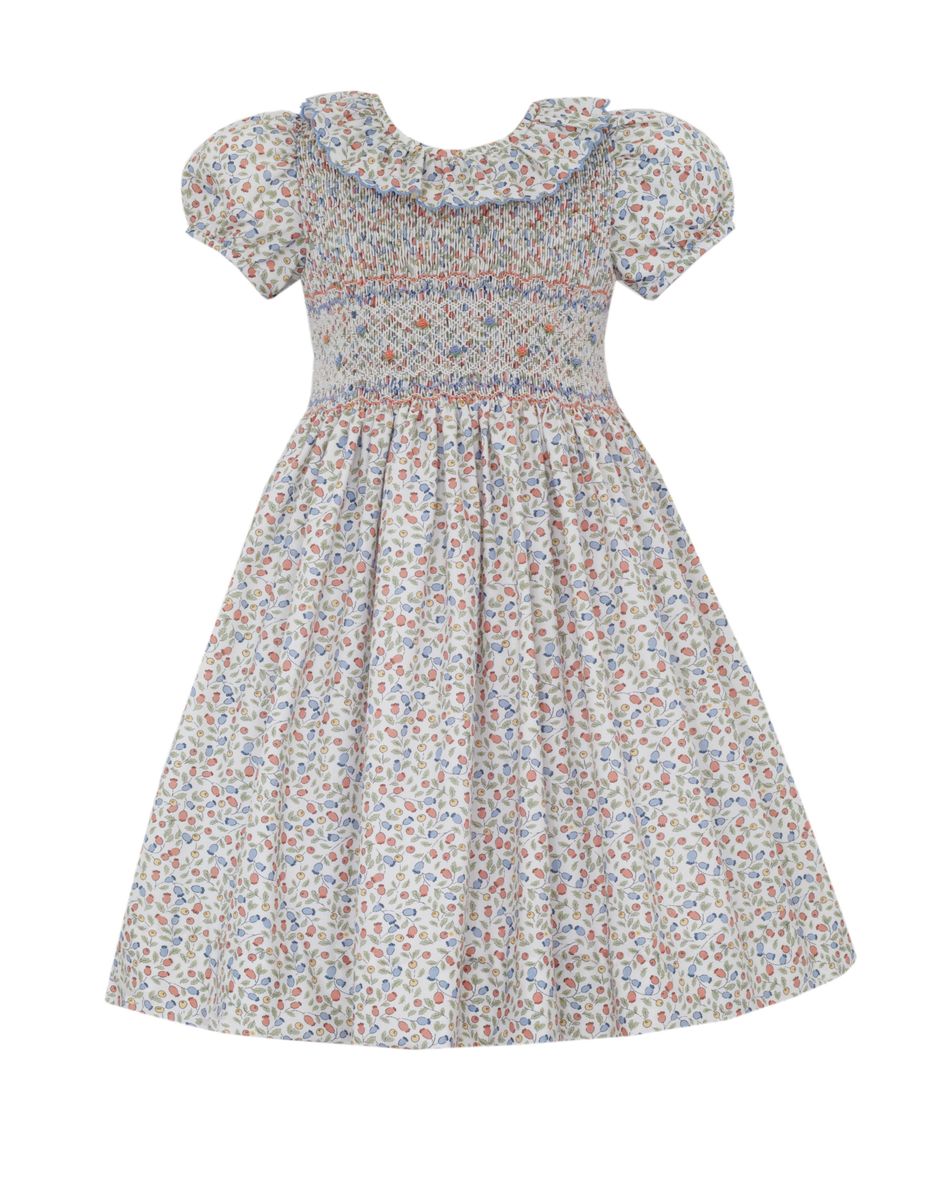 Anavini Couture Girls Blue and Orange Print Smocked Dress with Ruffle Collar 7 Anavini Couture Girls Blue and Orange Print Smocked Dress with Ruffle Collar 7