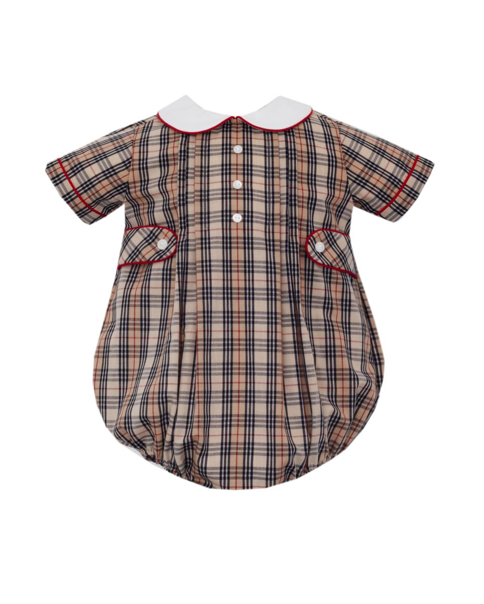 Anavini Couture Baby Boys Khaki and Brown Plaid Short Bubble by Anavini