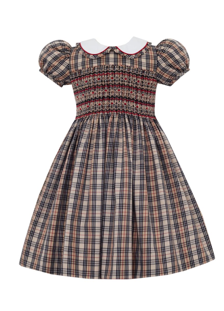 Anavini Couture Girls Burberry Inspired Plaid Dress - Fully Smocked Bodice