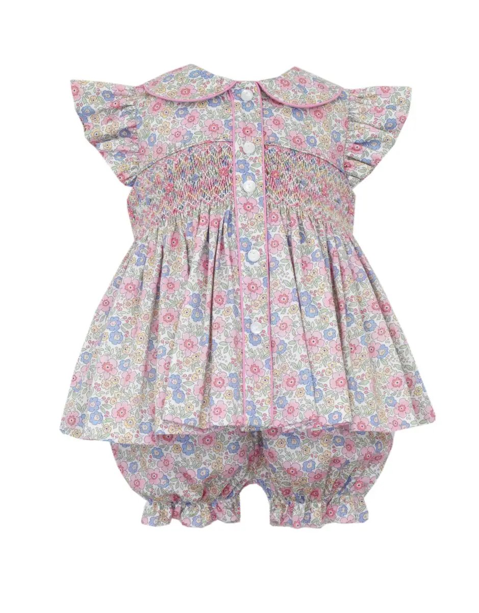 Anavini Couture Girls Pink & Blue Liberty Floral Smocked Bloomers Set by Anavini