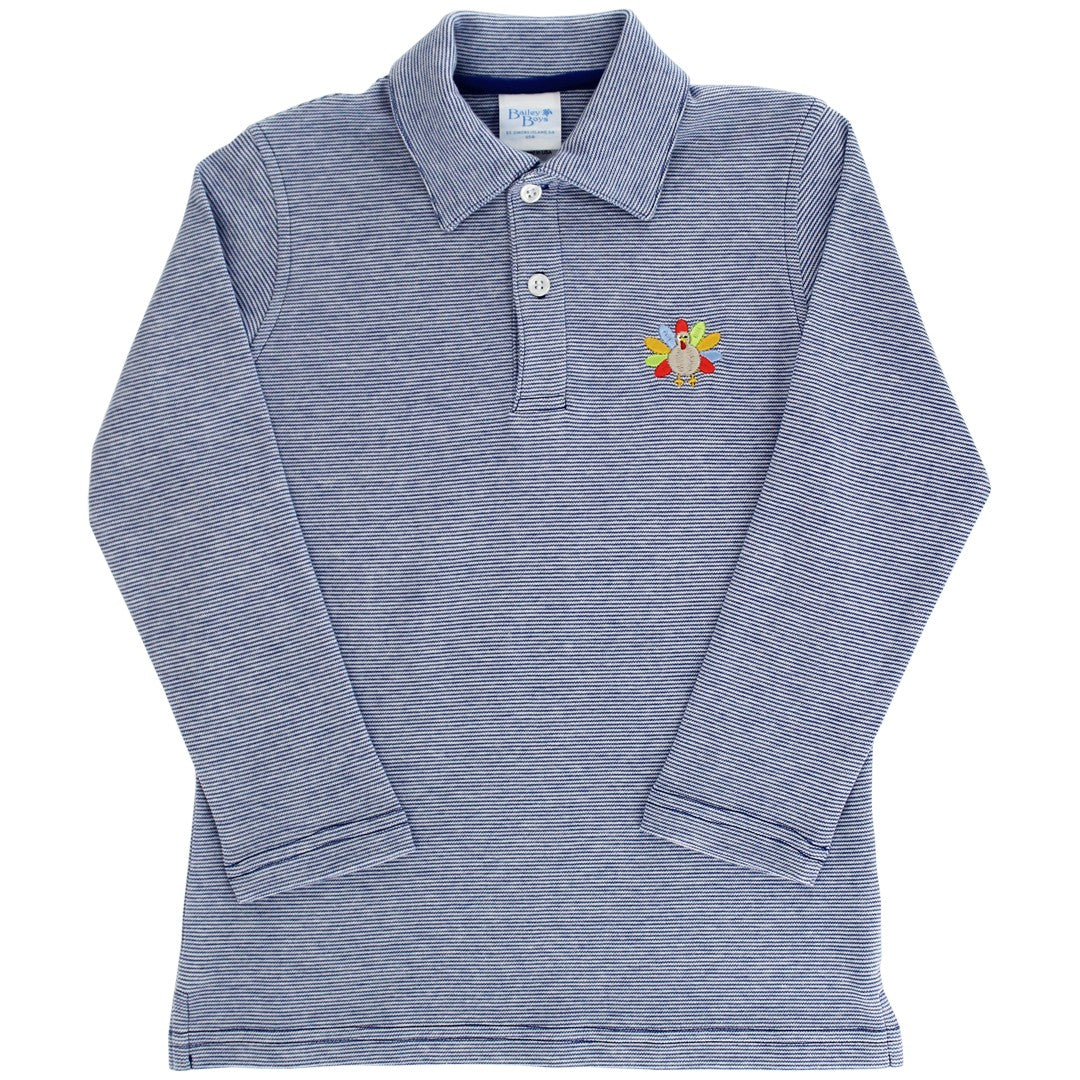 Bailey Boys Royal Blue Striped Polo Shirt - Embroidered Turkey