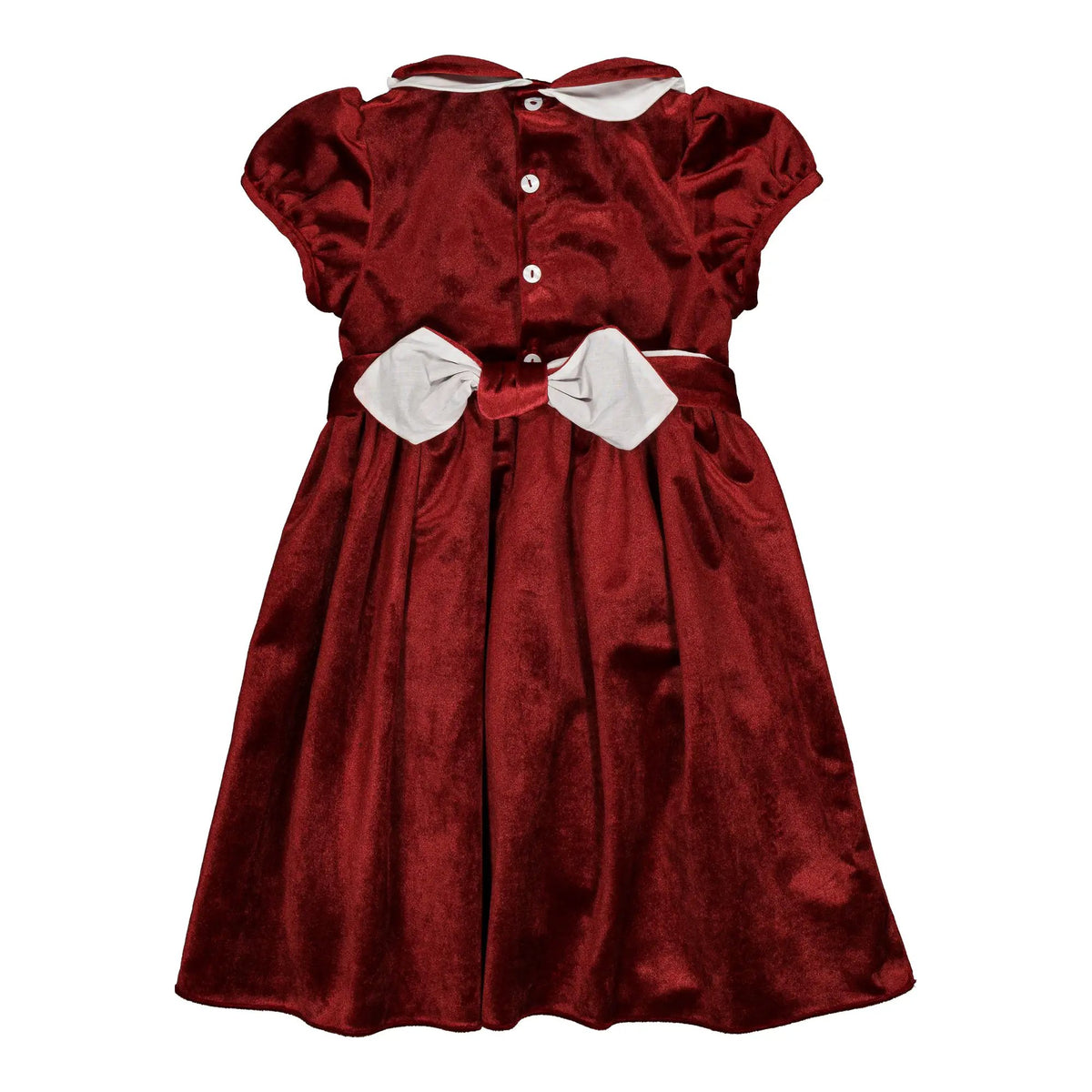 Kidiwi France Girls Velvet Smocked Mathilde Dress - Contrast Sash - Burgundy by Kidiwi