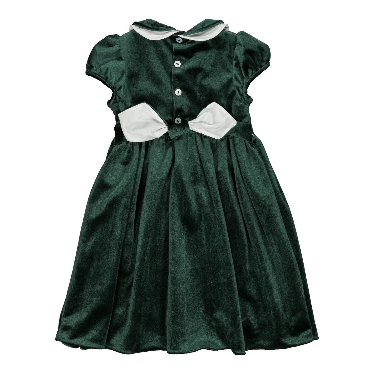 Kidiwi France Girls Velvet Smocked Mathilde Dress - Contrast Sash - Emerald Green by Kidiwi