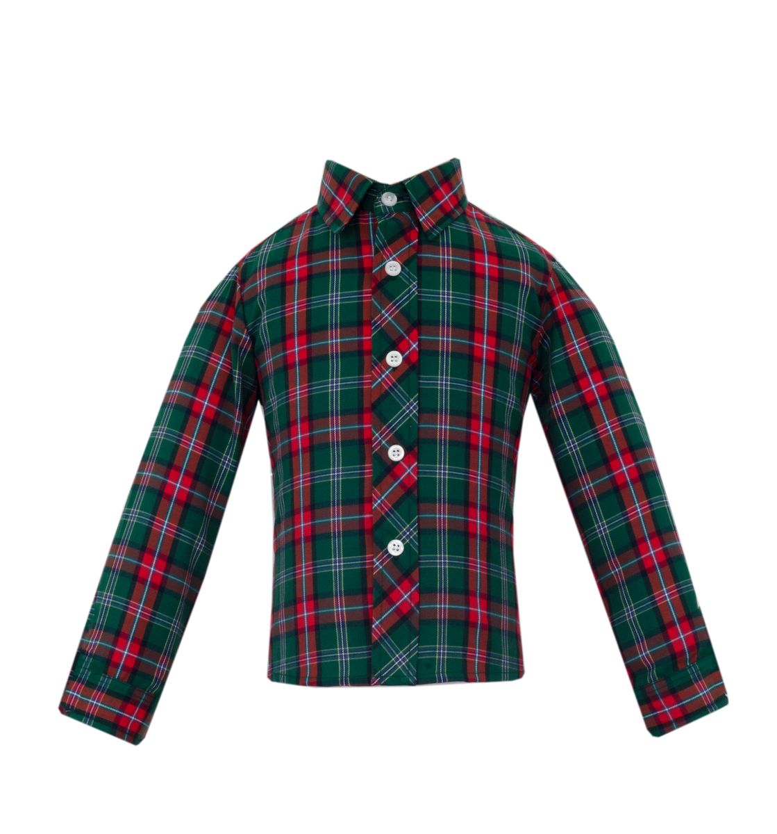 Anavini Couture Boys Green & Red Plaid Button Down Shirt Long Sleeves by Anavini