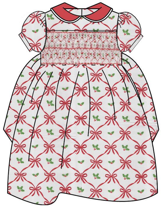 Anavini Couture Girls Red Holiday Bow Print Smocked Dress 8 Anavini Couture Girls Red Holiday Bow Print Smocked Dress 8
