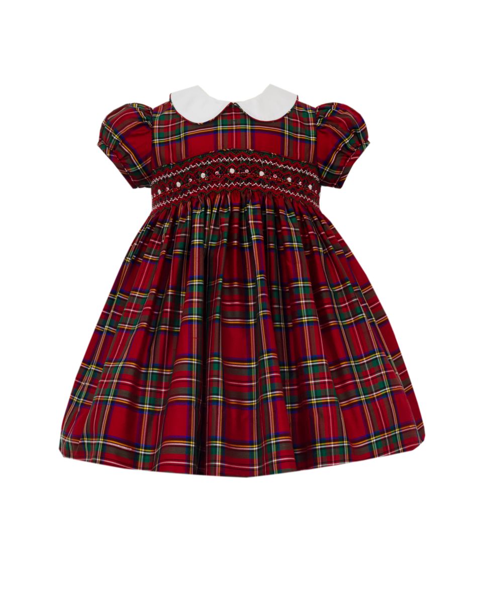 Anavini Girls Red Holiday Plaid Silk Float Dress with White Collar by Anavini