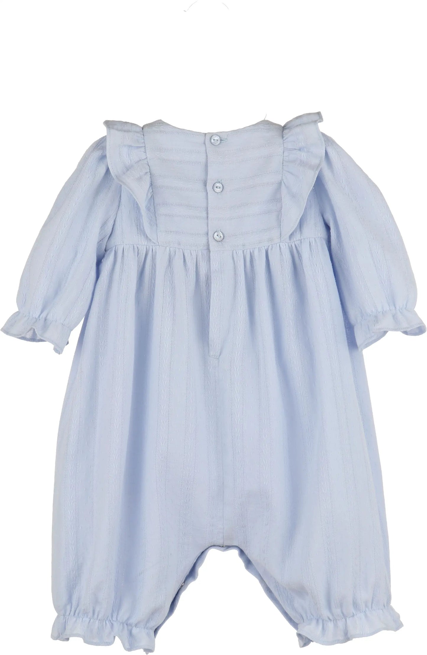 Luli & Me Girls Blue Rosy Cheeks Jacquard Overall Romper