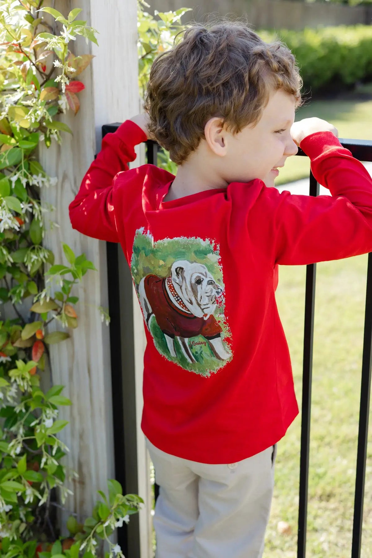 J. Bailey Boys Long Sleeved Logo Tee Shirt - UGA Bulldog Dawg on Red by Bailey Boys