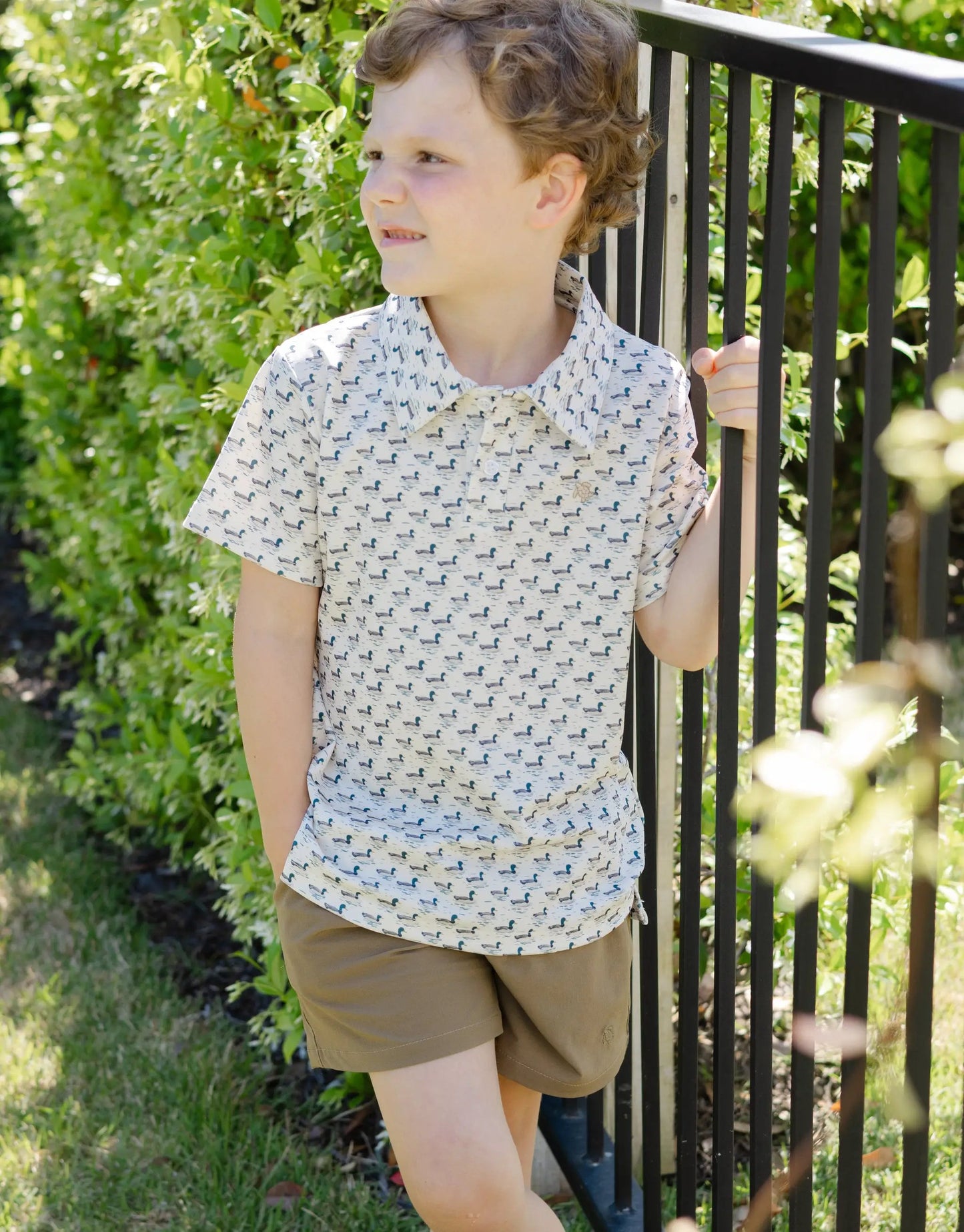 J. Bailey Boys Performance Polo Shirt - Mallard Ducks Print