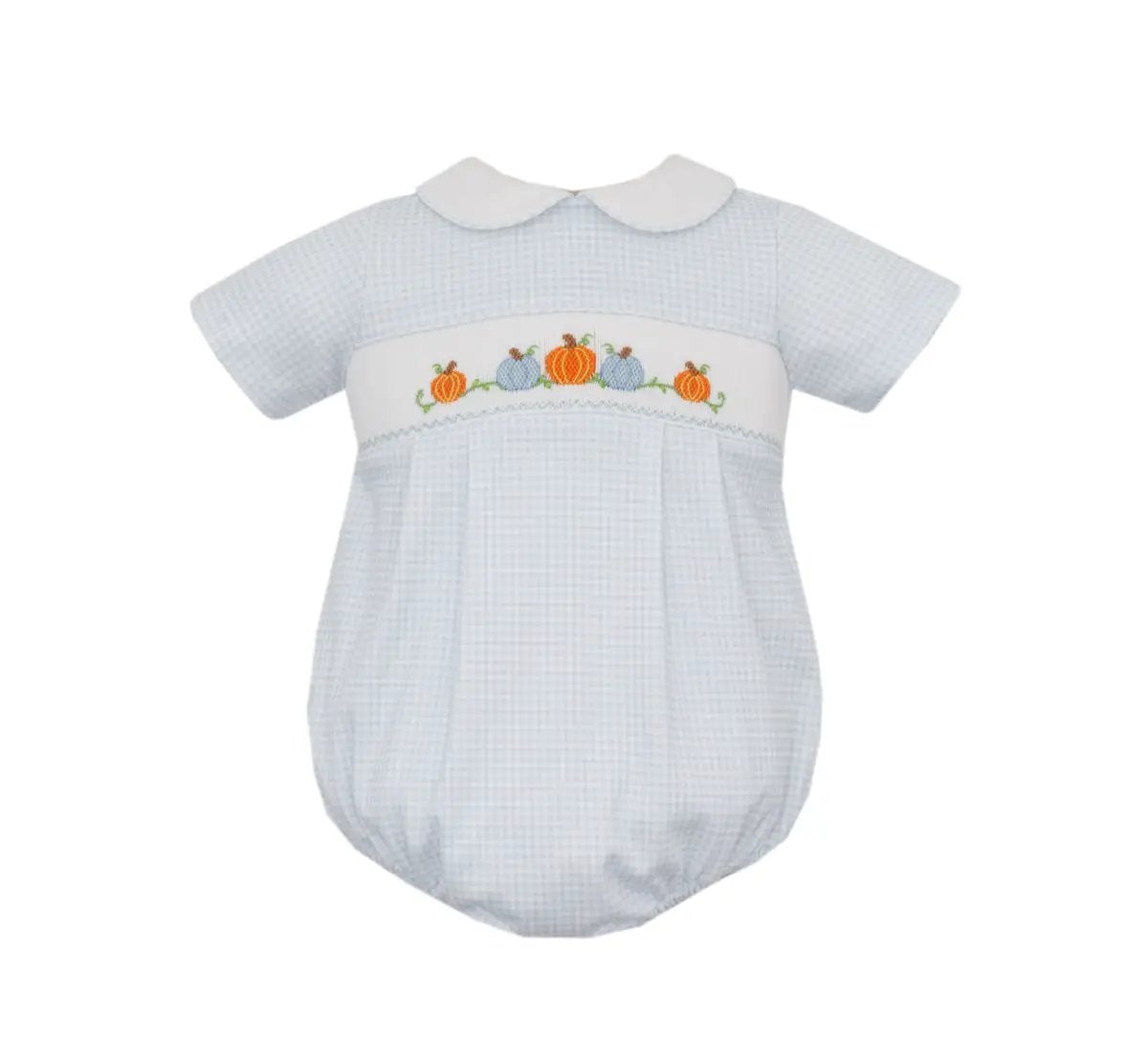 Petit Bebe Knits Baby Boys Blue Gingham Smocked Pumpkins Bubble by Petit Bebe