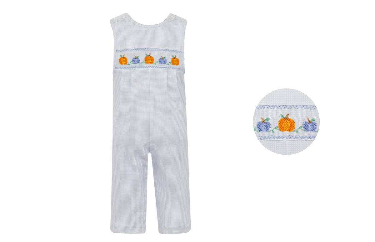 Petit Bebe Knits Boys Blue Check Smocked Pumpkins Longall by Petit Bebe