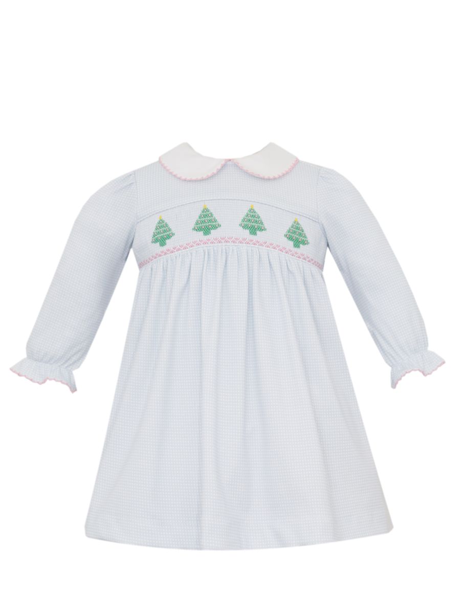 Petit Bebe Knits Blue Check Christmas Tree Knit Dress