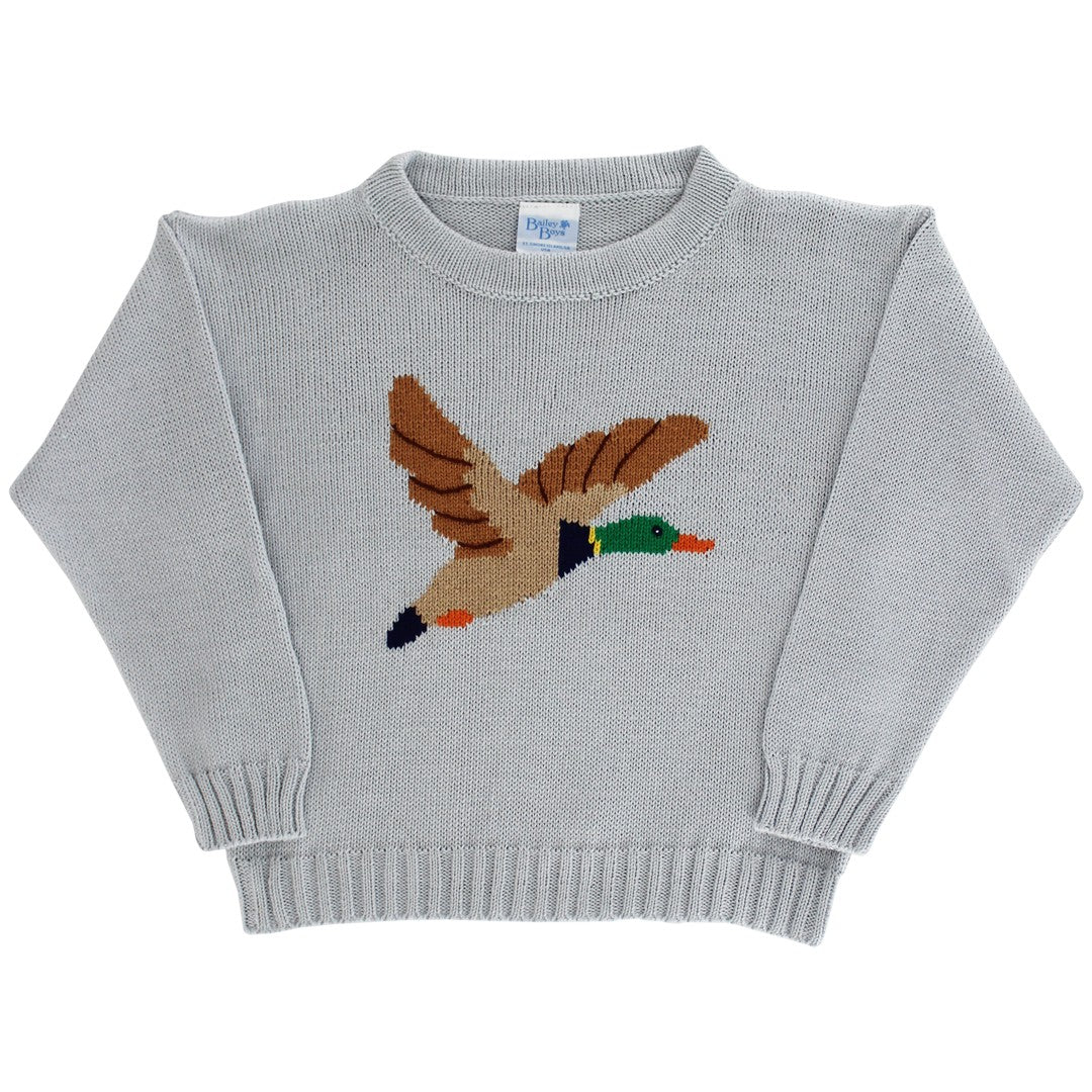 Bailey Boys Crew Neck Sweater - Mallard Duck on Grey
