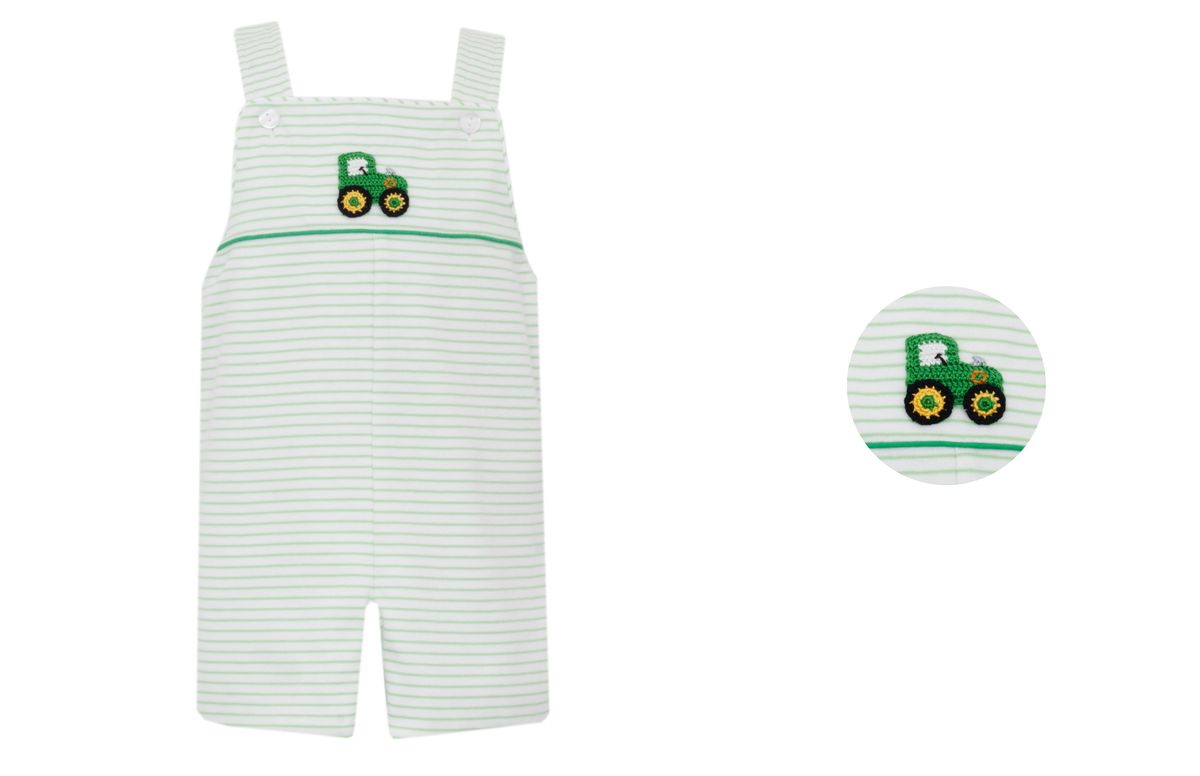 Petit Bebe Knits Boys Green Striped Tractor Jon Jon by Petit Bebe