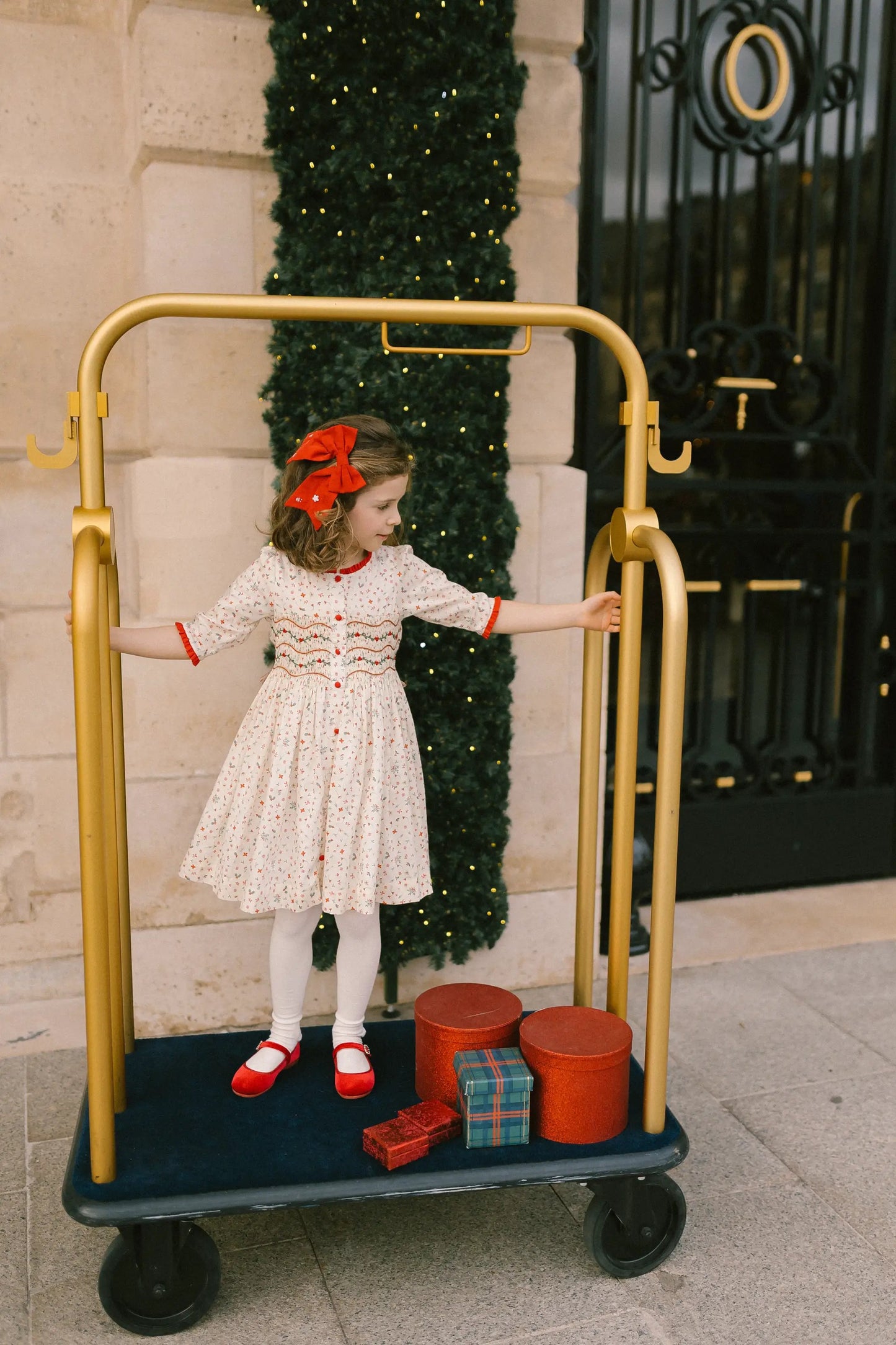 Antoinette Paris Girls Elysee Winter Floral Smocked Christmas Dress with Bow Sash by Antoinette Paris