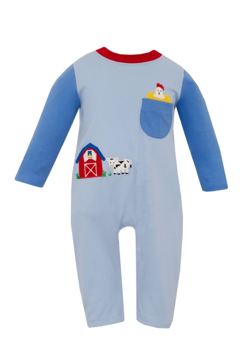 Claire and Charlie Baby Boys Light Blue Knit Christmas Puppy Romper