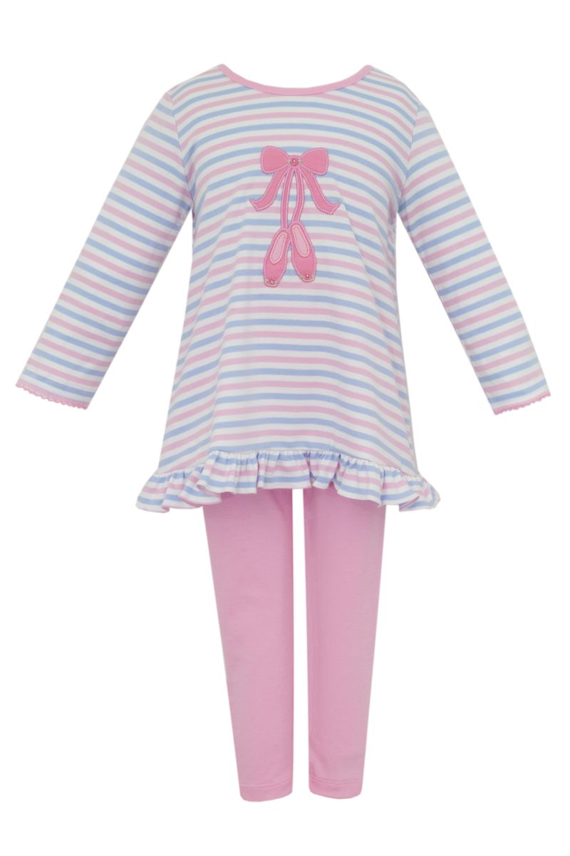 Claire and Charlie Girls Pink and Blue Knit Striped Ballet Tunic Set by Claire & Charlie