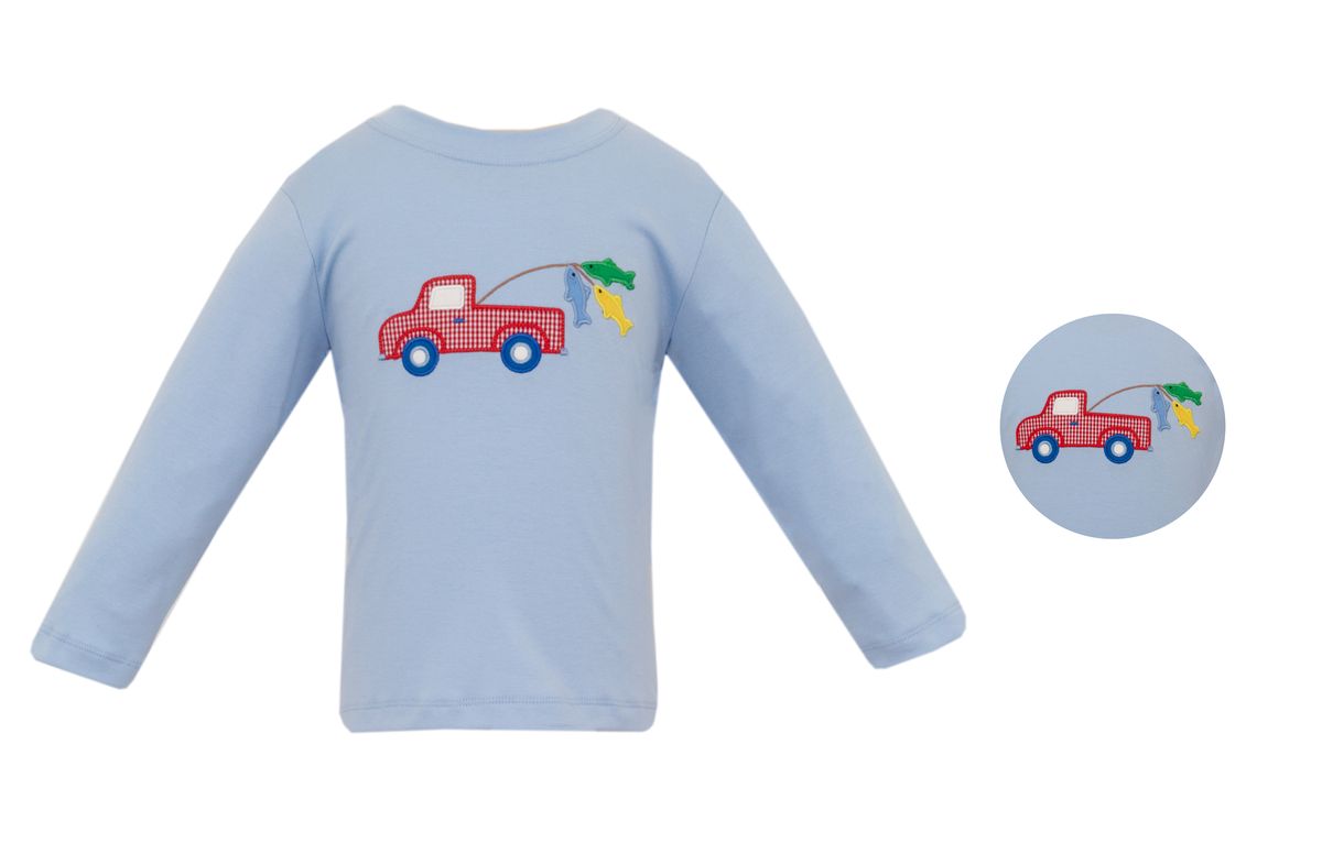 Claire and Charlie Boys Light Blue Knit Long Sleeved Shirt - Trout Fishing by Claire & Charlie