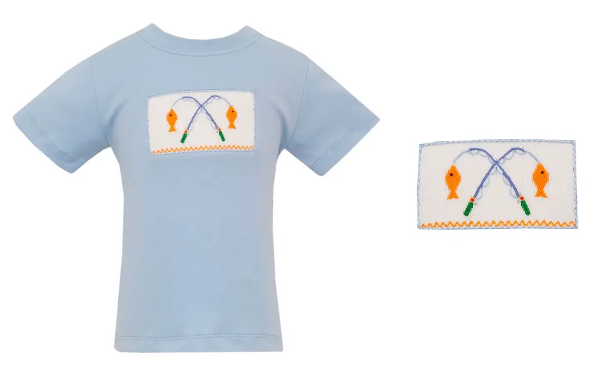 Anavini Boys Light Blue Shirt - Smocked Fishing Rods by Anavini