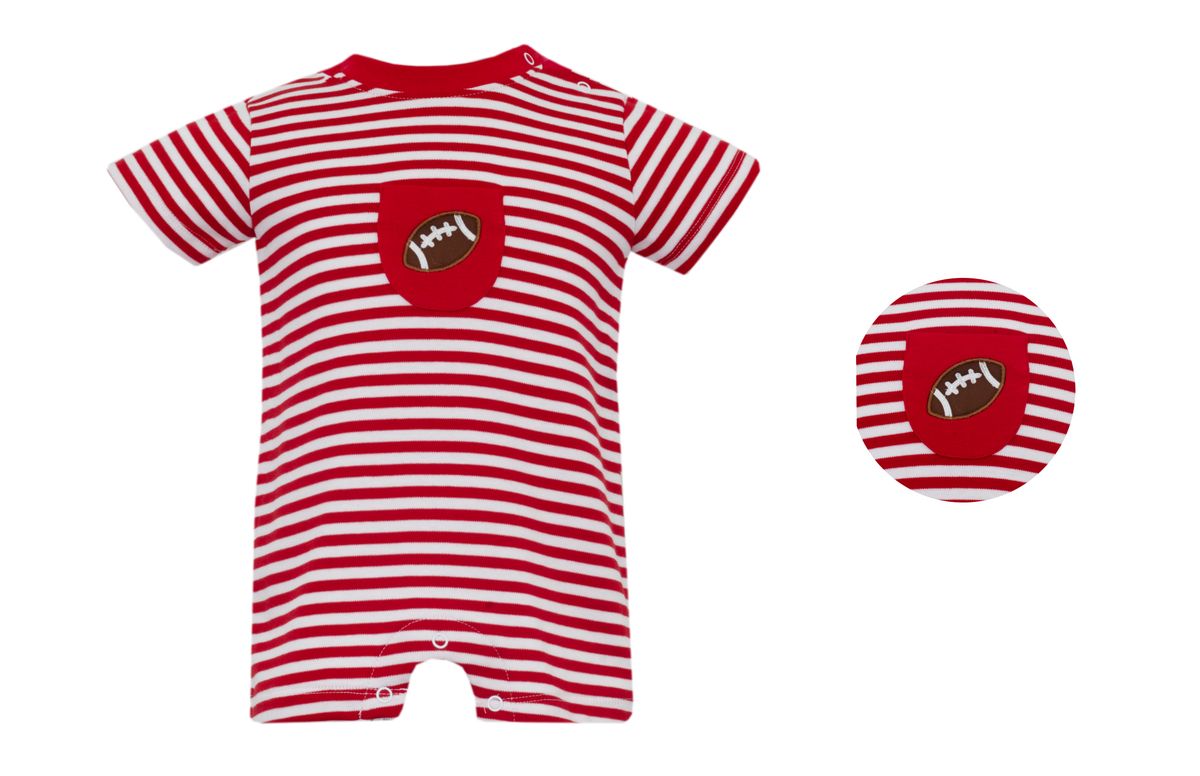 Claire & Charlie Baby Boys Knit Romper - Football Pocket - Red Stripes by Claire & Charlie