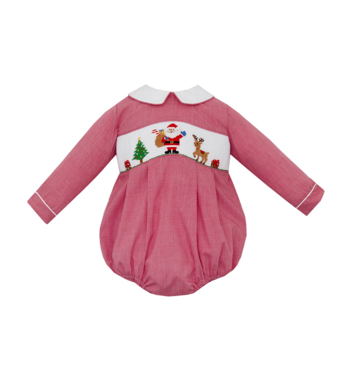 Anavini Velani Baby Boys Red Microcheck Smocked Santa Bubble by Anavini